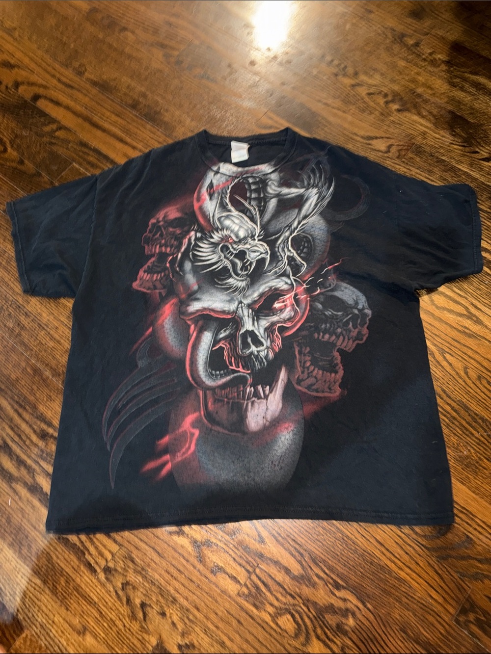 Vintage Y2K Skull Dragon Graphic T Shirt 2XL Cyber Grunge Goth Affliction Style